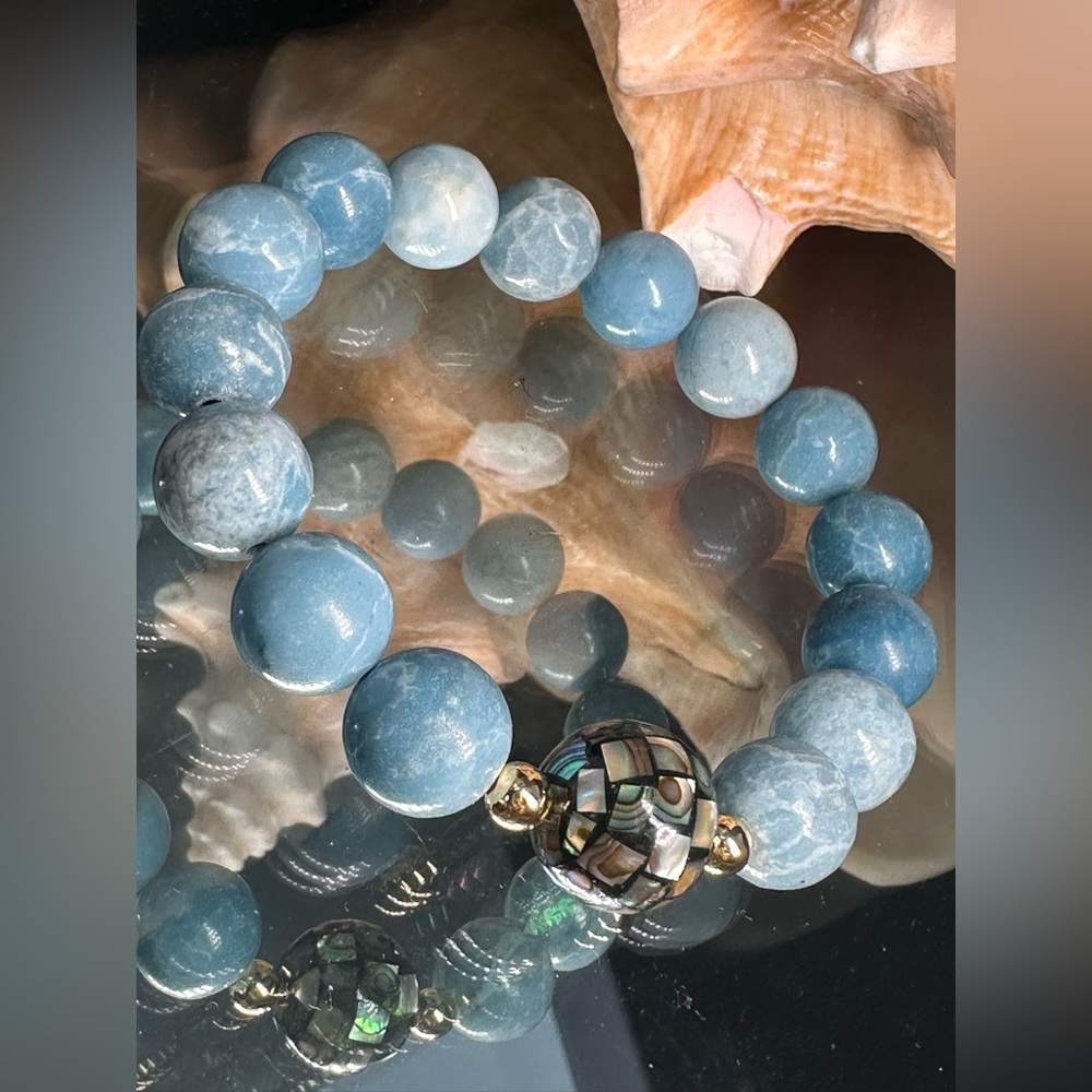 LARIMAR+ ABALONE NATURAL STONES BRACELET size 7” - Picture 5 of 11